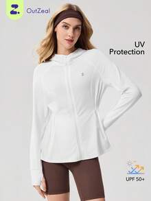 OutZeal 女士防晒夹克 日常休闲防紫外线透气网眼拼接户外上衣 - 白色 - 查看 10
