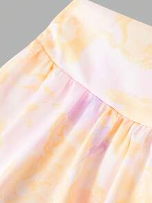 SHEIN Girlism Tween Girl Fitted Elegant Halter Backless Tank Top & Floral Print Skirt 2-Piece Set - Mustard Yellow - View 4