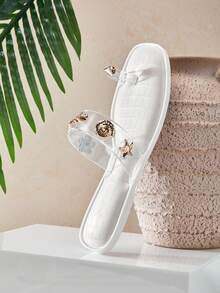 SHUZIA Dép xăng đan quai ngang trong suốt bằng nhựa dẻo dành cho nữ của CoastalMuse, điểm nhấn là họa tiết vỏ sò vàng – Dép lê thoải mái, thời trang đi biển. - Trong sáng - Xem 6