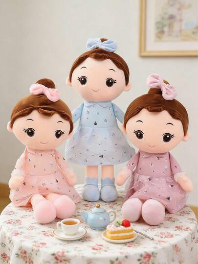 POKOJA LAND 17 Inch Girl Soft Plush Doll Toy, Optional Pink Or Purple, Cloth Doll With Bow With Hat Princess Dress, Sweet Plush Toy, Comfortable Hug Soft Baby Girl Toy Educational Plush Doll, Suitable For Girls Birthday Holiday Gift Surprise