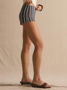 MUSERA Stripe Micro Mini Hot Pants Shorts Spring Summer Cosy Cute Daily Girly Vacation Spring Outfit Casual Casa De Muse - Multicolor - View 4