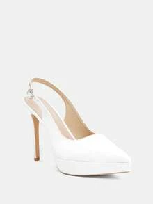 Glitzique 女士超高跟时尚优雅性感尖头厚底高跟鞋 - 白色 - 查看 4