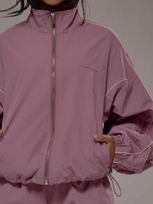 Musera Sport Áo khoác thể thao dáng rộng cổ cao, đường may tinh tế, thích hợp cho tập luyện, tập gym, pilates, thể dục, mặc hàng ngày, màu thạch anh khói. - Bold Plum - Xem 5