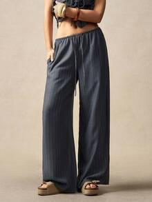 Bohemela Women's Casual Woven Striped Loose Pants - Grey - View 2