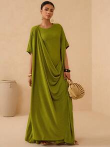 SHEIN Veneréa Đầm midi dáng rộng, thanh lịch, thoải mái dành cho nữ, thích hợp cho kỳ nghỉ. - màu xanh lá - Xem 7