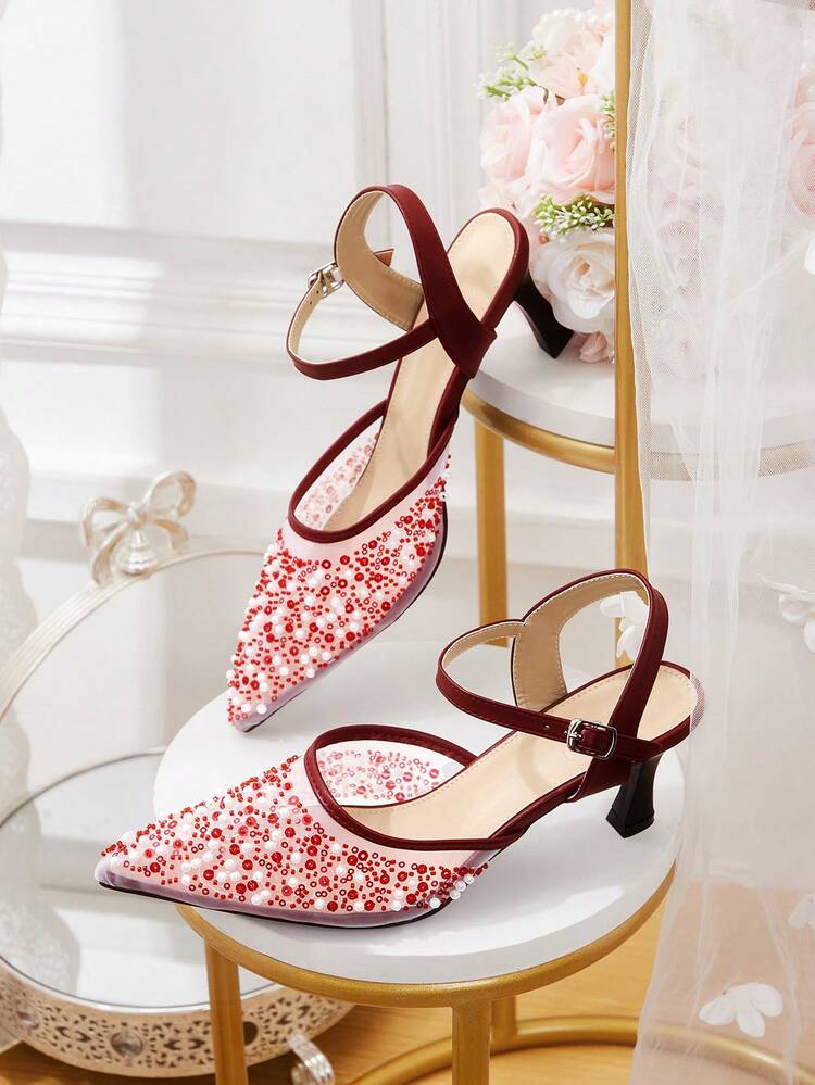 CUCCOO HITCHD Women Shoes Pointed Rhinestones Thin Heel High Heel Medium Heel Elegant Casual Simple Wedding Comfortable Portable Foot Set Workplace Commuter Elegant Fashion Women's High Heel Shoes High Heel Dating Elegant Wear Workplace Wear Formal Settings Wedding Shoes Spring Shoes Bride Shoes