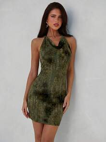 Aloruh 针织修身露背迷你连衣裙，适合女士度假穿着，可用于外出、音乐会、派对、夜店、约会、夜生活、海滩度假、花园婚礼宾客等场合，优雅大方，亦可作为情人节或波西米亚风度假装扮。 - 綠色 - 查看 7