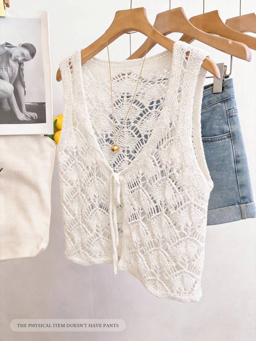 GlowEve Elegant Sleeveless Tie-Front Cardigan For Women, Spring/Summer - White - View 1