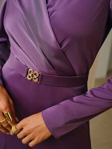 ZEYLAH Long Sleeve Satin Jumpsuit With Detachable Belt, Spring/Summer - Purple - View 2