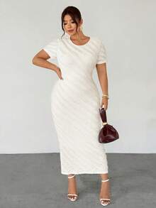 Firerie Đầm ôm dáng, màu trơn, chất liệu có họa tiết, cỡ lớn, thanh lịch, phù hợp để mặc đi làm vào mùa hè. - Màu be - Xem 5