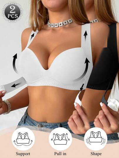 DesireSculpt Set de 2 sujetadores inalámbricos para mujer, con cierre frontal, que levantan y dan soporte, corrigen la postura y dan forma, sujetadores deportivos