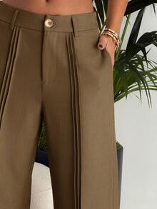 Ronhire Elegant & Chic Brown Wide Leg Pants With Pleated Leg Design, Suitable For Fall/Autumn - Rust Brown - View 4