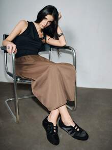 2025年春季复古红色百搭钩环玛丽珍鞋秋季女士休闲圆头平底皮鞋芭蕾鞋 - 黑色 - 查看 3