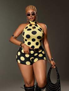 Maweii Women's Geometric Print Halter Casual Everyday Romper - Yellow - View 1