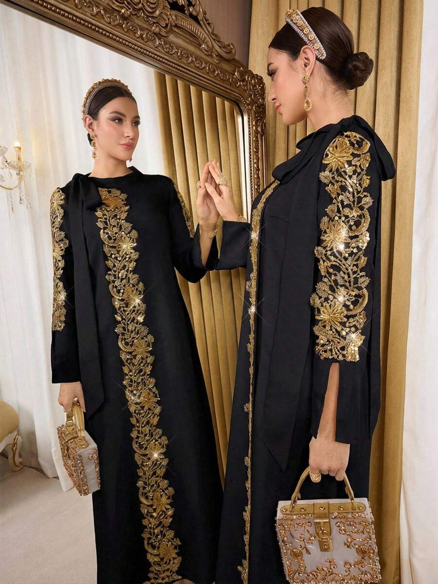 Al Najma Đầm dạ hội cao cấp màu trắng sang trọng, kiểu dáng Ả Rập dành cho phụ nữ - màu đen - Xem 1