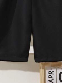 SHEIN 青少年男孩纯色抽绳腰沙滩泳裤 - 黑色 - 查看 3