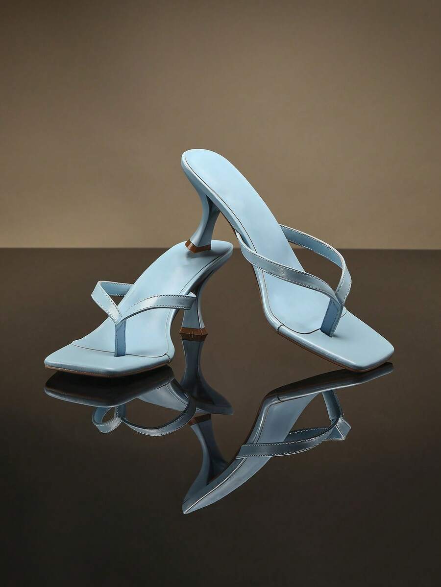 SHUZIA 女士简约漆皮 PU 人字跟凉鞋 - 藍色 - 查看 1