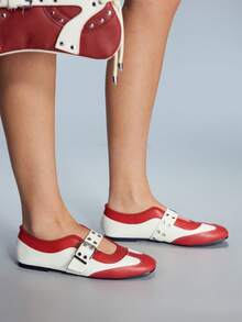 CUCCOO GRLICON Mocassins Planos Femininos com Decoração de Fivela e Cores Contrastantes - Multicolorido - Visão 2