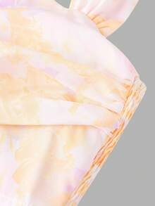 SHEIN Girlism Tween Girl Fitted Elegant Halter Backless Tank Top & Floral Print Skirt 2-Piece Set - Mustard Yellow - View 3