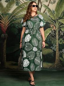 Rosumi 大码女式圆领树叶印花褶皱休闲派对连衣裙夏季服装沙滩度假服装碎花连衣裙黄色连衣裙波西米亚风女装夏季连衣裙女式度假连衣裙女式休闲连衣裙女式假日连衣裙夏季服装女式沙滩服装女式休闲度假服装女式乡村音乐会服装荷叶边 - 彩色 - 查看 1