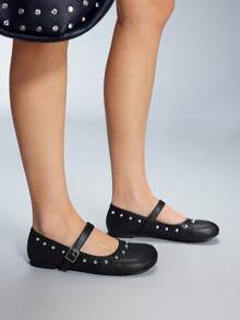 CUCCOO GRLICON Women's Buckle Rivet Decor Flat Loafers - Black - View 4