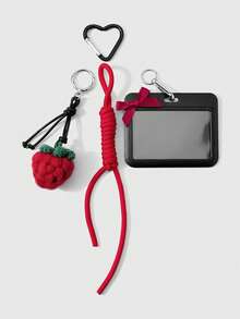 ROMWE Kawaii 1 新款简约休闲甜美酷炫时尚暗黑哥特风红色手工编织仿真立体草莓编织可调节登山绳飘带蝴蝶结黑色亚克力横滑卡套校园卡套明星卡旅行交通卡套DIY钥匙扣配件包包挂件，适合上班族、学生、派对爱好者、日常佩戴、节日礼物 - 紅色-112 - 查看 2