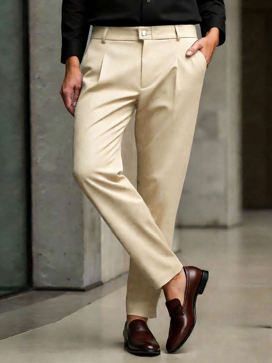 Manfinity Mode 男士西装裤，商务休闲正装裤，百搭西裤，理想礼物 - 卡其色 - 查看 1
