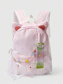 ROMWE Kawaii 1个粉色可爱甜美幸运四叶草猫咪苹果蝴蝶结爱心时尚简约娃娃展示大容量量产型女式背包，适合大学、通勤、旅行，包含所有配件 - 粉色 - 查看 1