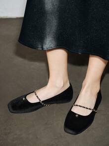 2025 Spring New French Soft Square Toe Mary Jane Flats, Black - Black - View 2