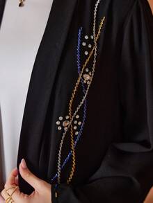 Layrah Women's Rhinestone Decor Casual Versatile Daily Wear Abaya - Black - View 8