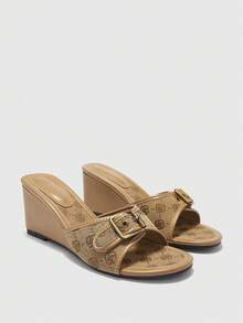 CUCCOO BIZCHIC Women's Rhinestone Embellished Casual Platform Slide Sandals - Brown - View 1