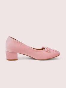 CUCCOO DOLLMOD Women Shoes Fashion Women's High Heels Single Shoes Big Bow Round Head High Heels Elegant Sweet Daily Wear Single Shoes - Pink - View 2
