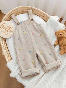 SHEIN LMoss Kids 年轻女孩宽松休闲舒适碎花连体裤 - 杏色 - 查看 9