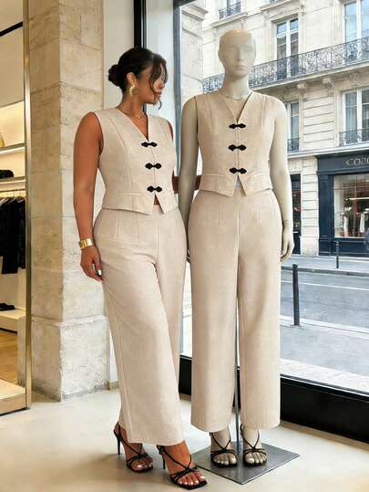 Firerie Conjunto de chaleco y pantalones de talla grande para uso casual y de oficina