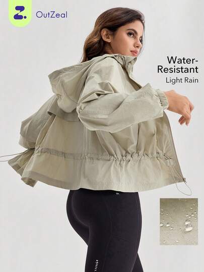 OutZeal 女士户外夹克 日常休闲防水抽绳腰带户外上衣