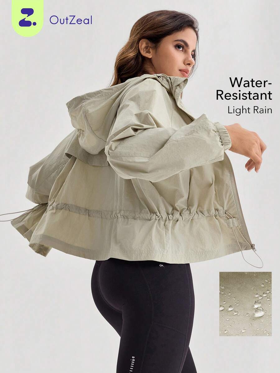 OutZeal Women Outdoor Jacket Daily Casual Water-Resistant Drawstring Waist Hooede Outdoor Top Spring - Light Grey - View 1