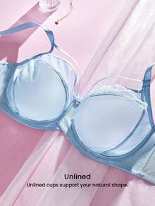 LUVLETTE Sujetador minimalista de cobertura total con soporte lateral, sin aros, de malla transpirable y cómoda, en color azul, para tallas grandes - Celeste - Ver 10
