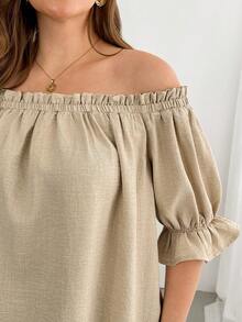Shapeblank Plus-Size Women's Spring/Summer Fashion Casual Loose Comfortable Everyday Basic Versatile Slimming Off-Shoulder Short-Sleeved Top And Shorts Apricot Two Pieces Set,Summer Clothes,Vacation Outfits, Beach Outfits  Plus Size Off Shoulder Top 2 Piece Sets Woman Plus Summer Off The Shoulder Shirts Summer Tops Plus Size Vacation Tops Plus Size - Apricot - View 6
