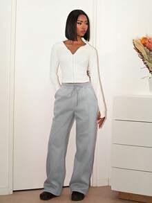 Mima John 卵石缝线细节直筒运动裤 - 灰色 - 查看 6