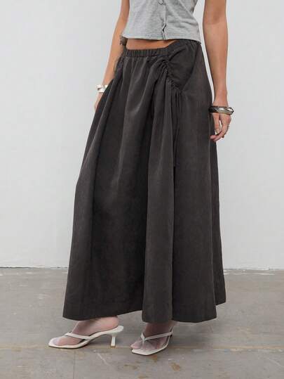 COUREZ 蜜桃色尼龙面料长裙，带抽绳侧袋