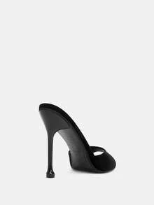 Glitzique Sandalias de tacón alto con puntera puntiaguda y decoración de pirámide negra para mujer, sandalias de tacón alto glamorosas para fiestas - Negro - Ver 5