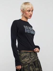 COUREZ DO NOT DISTURB CRYSTAL LS T-SHIRT - Black - View 6