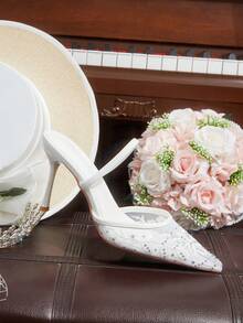 CUCCOO HITCHD Pointed Breathable Mesh Embroidery Rhinestone Hollow Fashion Elegant Temperament Versatile Sexy Fairy Banquet White High Heels - White - View 6