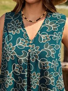 EMERY ROSE 大码女式V领花卉刺绣图案休闲百搭日常衬衫 - 彩色 - 查看 7