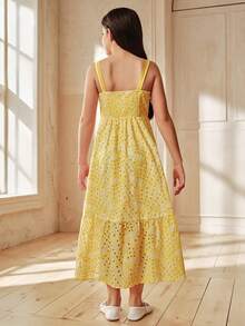 Anewsta Tween GirlsSleeveless Hollow-Out Slit Elegant Fashionable Versatile Yellow Dress - Yellow - View 7