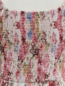 Modelyn Blouse élégante à taille ajustée avec col et manches courtes, imprimé floral ditsy, grande taille - Beige - Voir 4