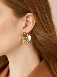 MOTF PREMIUM 复古简约几何扇形女耳钉，简约个性，INS设计感 - 金色 - 查看 7