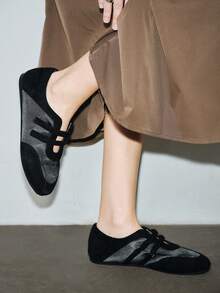 2025年春季复古红色百搭钩环玛丽珍鞋秋季女士休闲圆头平底皮鞋芭蕾鞋 - 黑色 - 查看 2