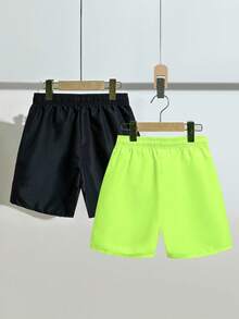 SHEIN 2 Pieces Set Teen Boy Solid Color Casual Drawstring Waist Elastic Waistband Shorts, Beach - Multicolor - View 2