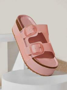 SHUZIA Dép xỏ ngón đế xuồng đế xuồng mới dành cho nữ, dép xỏ ngón Birkenstocks thoải mái, tối giản, phong cách thường ngày, không quai hậu - Màu be - Xem 2